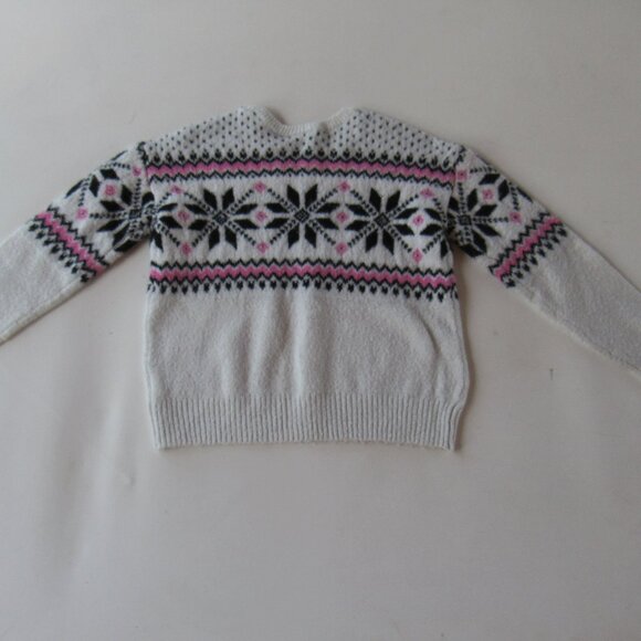 Girls Winter Fairisle White/Pink Frosty Floral Patterned Knit Sweater Size M 7/8 - Picture 2 of 7